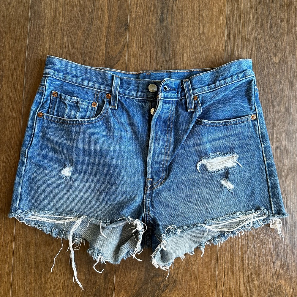 Distressed Blue Denim Shorts